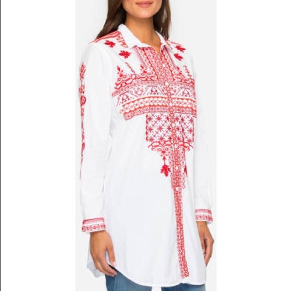 Johnny Was Biya Urbana Poplin embroidered tunic